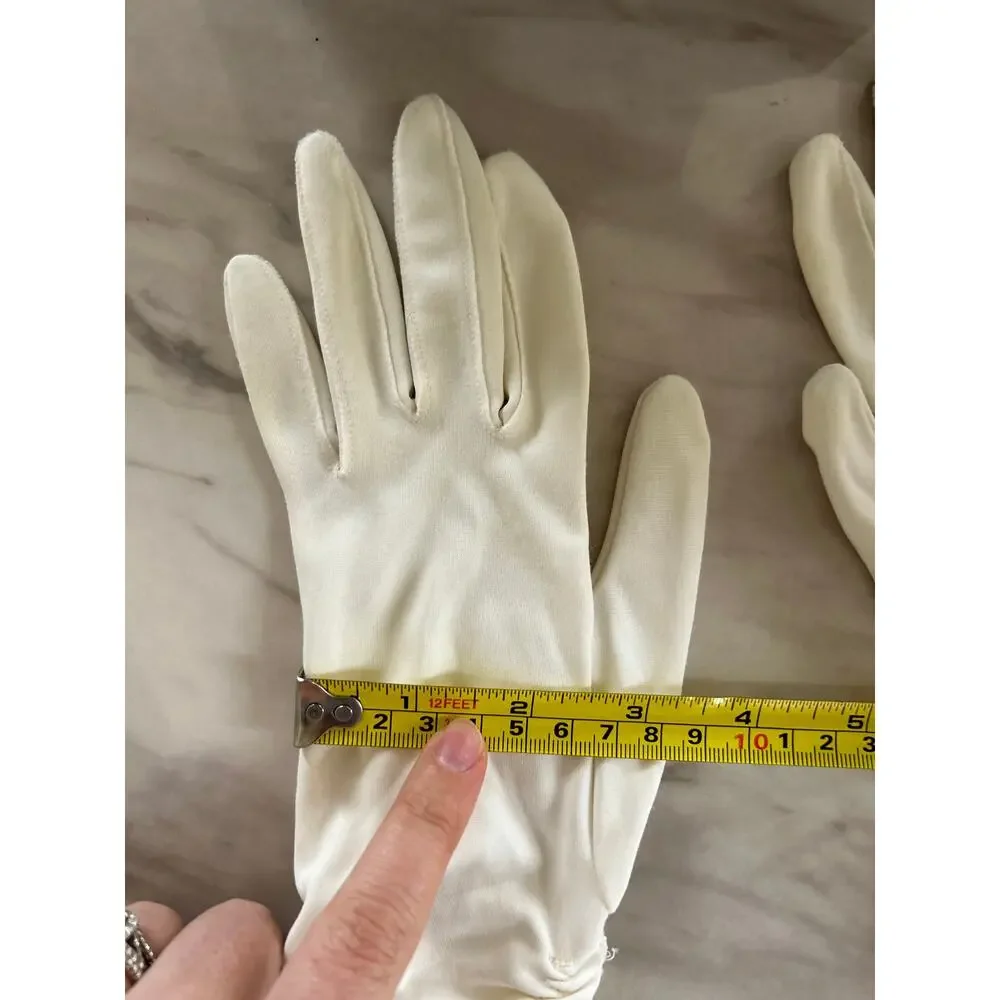 Vintage 50s 60s White Ruched Nylon Opera Gloves Elbow Length